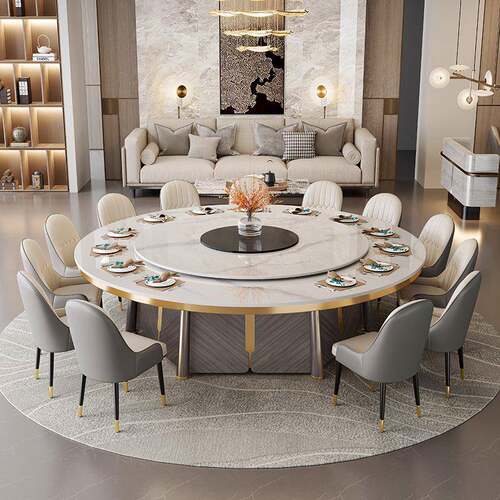 岩板电动餐桌酒店包厢商用饭厅会所饭店大坪数2/3米15/20人大圆桌