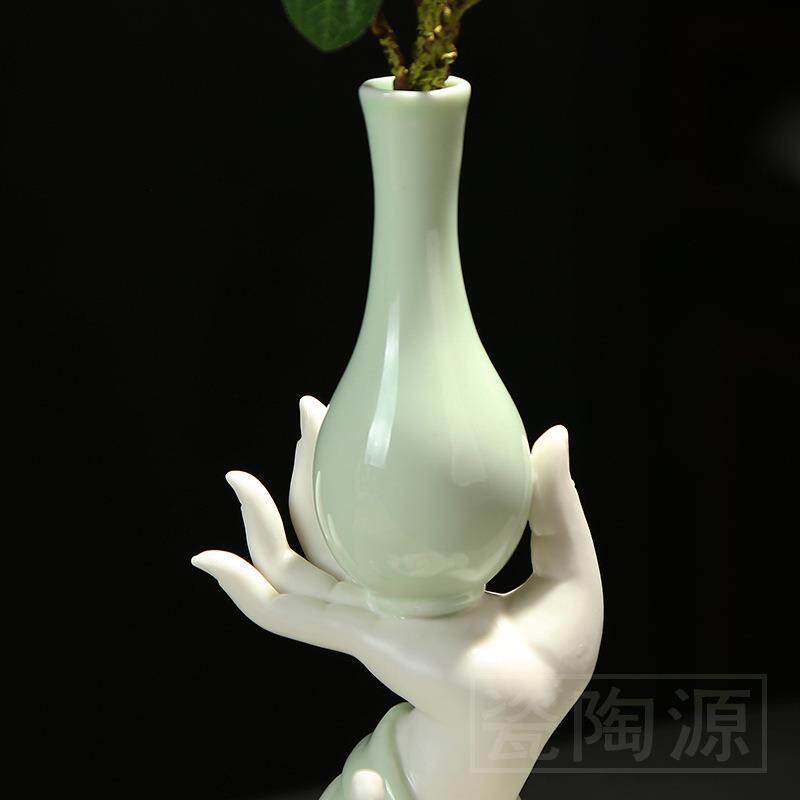 供应禅意佛手花瓶花器插花陶瓷摆件香插线香家用室内桌面摆设