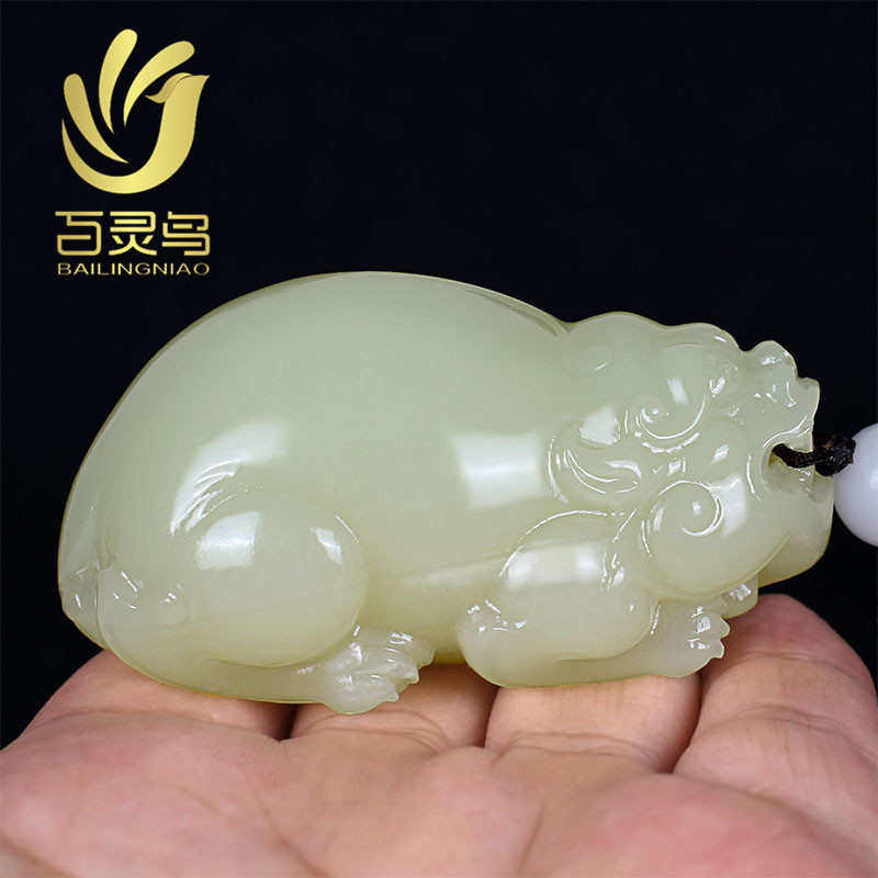 阿富汗玉貔貅手把件把玩件男女款玉石玉器皮休手抓件手工雕刻批发