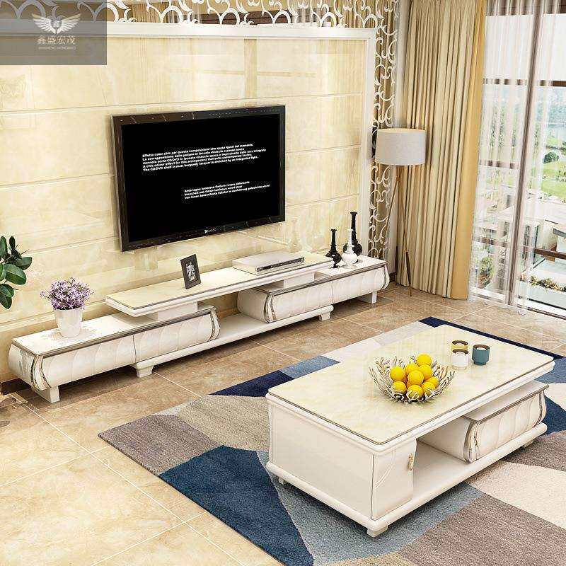大理石电视柜茶几组合套装简约现代奶油风家具客厅电视柜子地柜