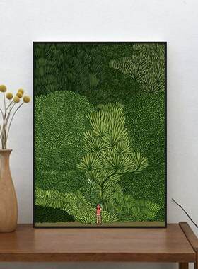 小清新绿色风景装饰画现代简约插画抽象民宿酒店公寓创意家居挂画