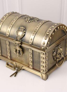 金属大容量多层百宝箱创意欧式复古带锁珠宝盒家用首饰收纳收藏箱