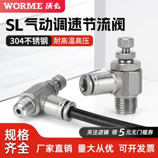 304不锈钢气动节流阀气缸调速接头气管快插SL8