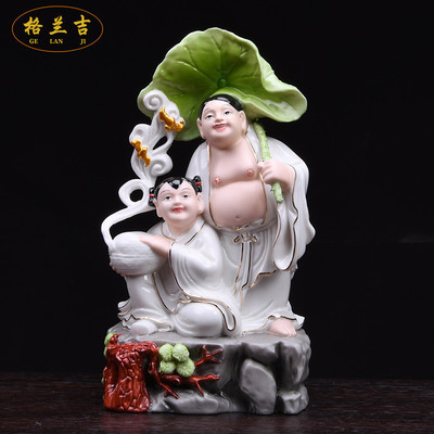 德化陶瓷和合摆件卧室婚房摆设陶瓷白瓷娃娃结婚礼品家居中式摆设