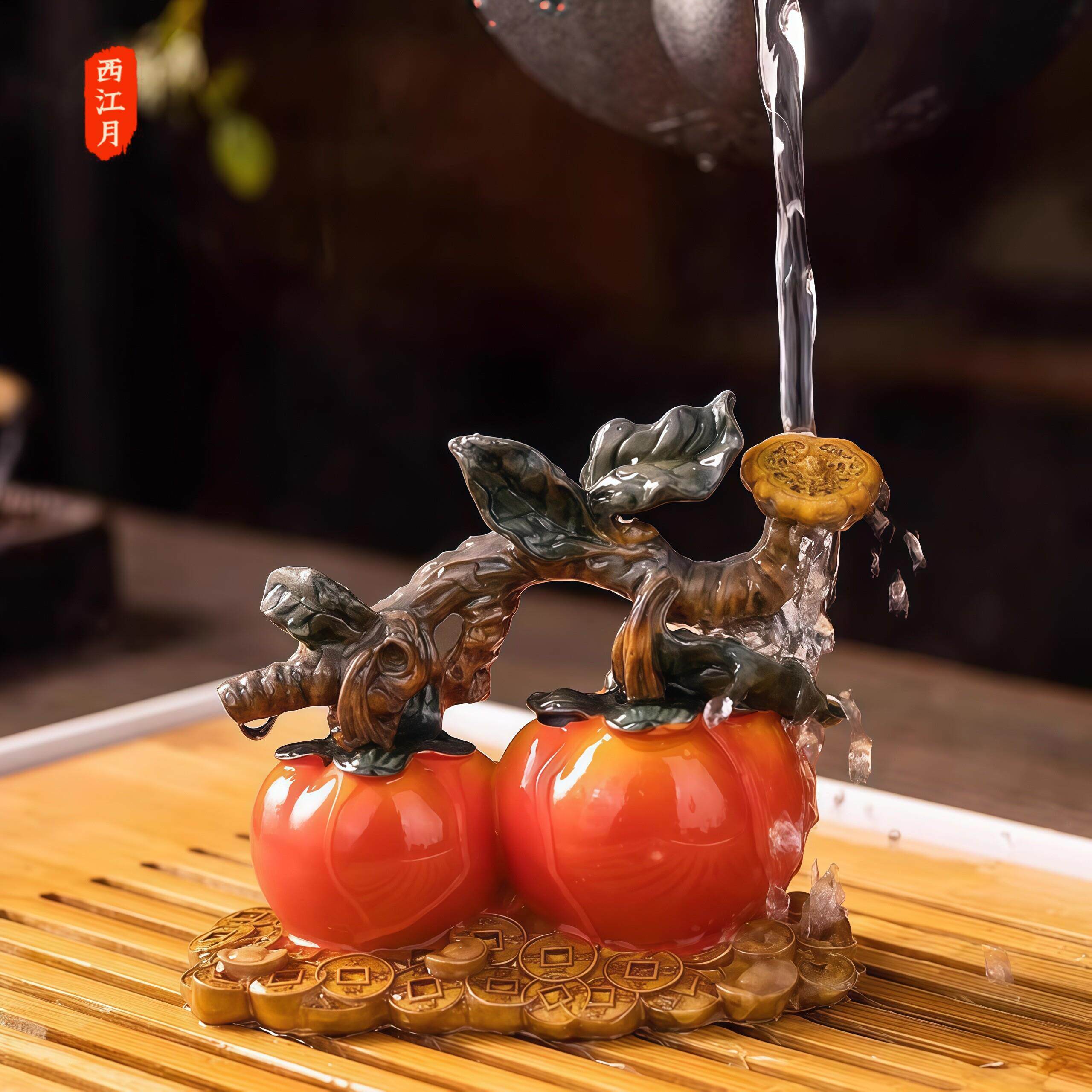 茶宠摆件精品可养变色高端创意柿柿如意茶桌茶台装饰茶具摆件茶玩