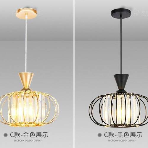 餐厅吊灯轻奢现代简约玄关吧台阳台店铺商用单头水晶小吊灯餐厅灯