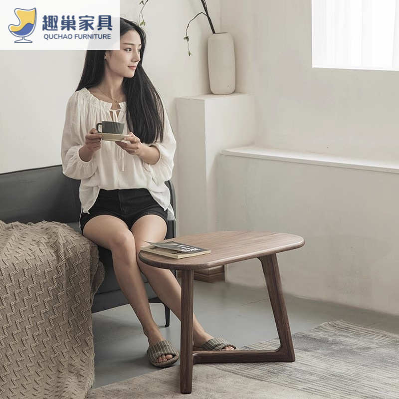 北欧极简轻奢实木茶几现代简约风格家用客厅茶几高低组合异形茶几