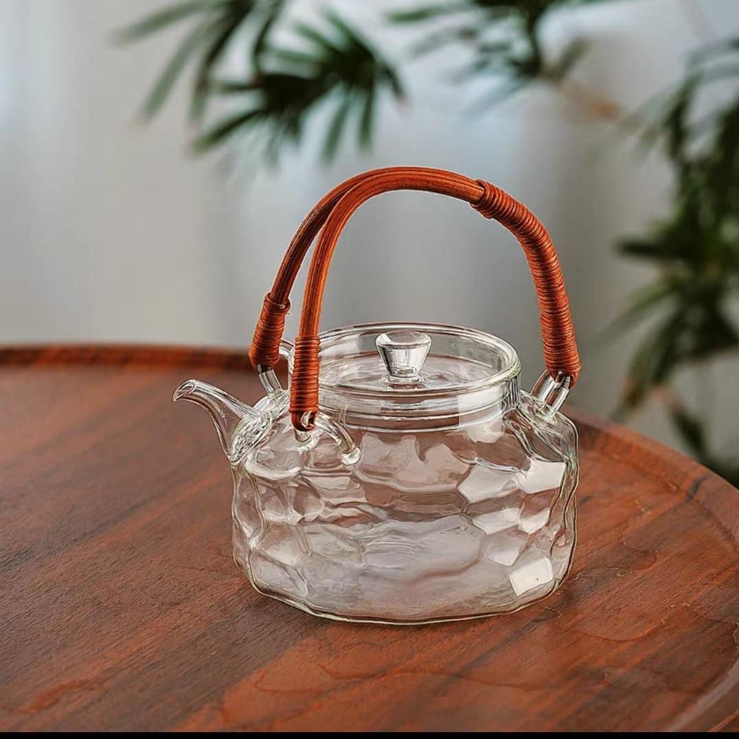 水立方玻璃壶手工藤编提手耐高温花茶壶提梁壶煮茶壶煮水果壶