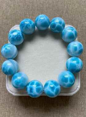 天然多米尼加海纹石手链大颗粒男女款单圈拉利玛圆珠手串规格18.8