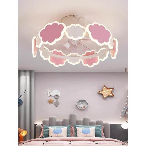 新款直销云朵卧室吸顶灯一体摇头风扇灯智能离线语音儿童房灯具