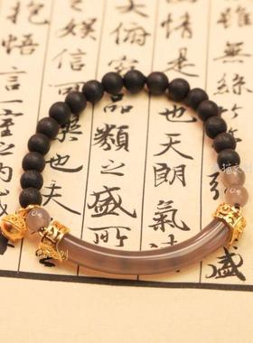 【半城烟雨】 国风烟紫降真香单圈设计款高级感新中式半镯手串