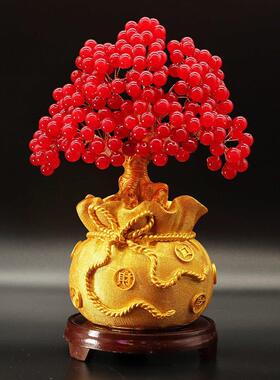 玉髓摇钱树水晶招财树结婚典礼生日乔迁新居客厅装修装饰品摆件