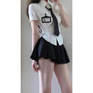 学院风套装制服辣妹纯欲收腰白色衬衫甜辣修身短裙甜酷两件套裙