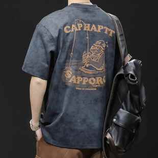 2024夏季新款短袖t恤男宽松大码男生潮牌衣重磅纯棉休闲半袖体恤