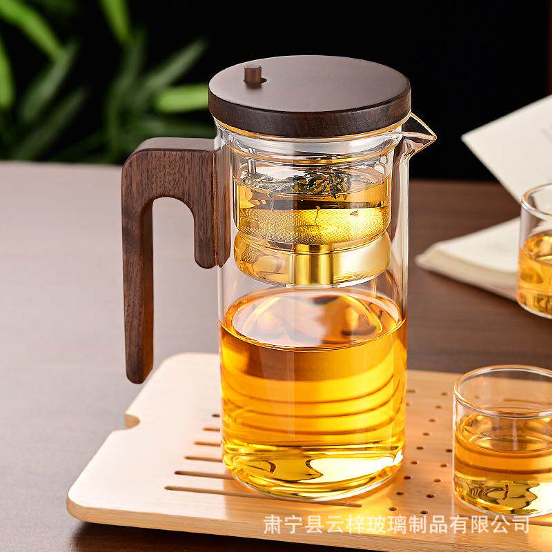 不锈玻钢茶漏玻璃逸壶大容耐高飘温璃一键量过虑茶水分离泡茶壶