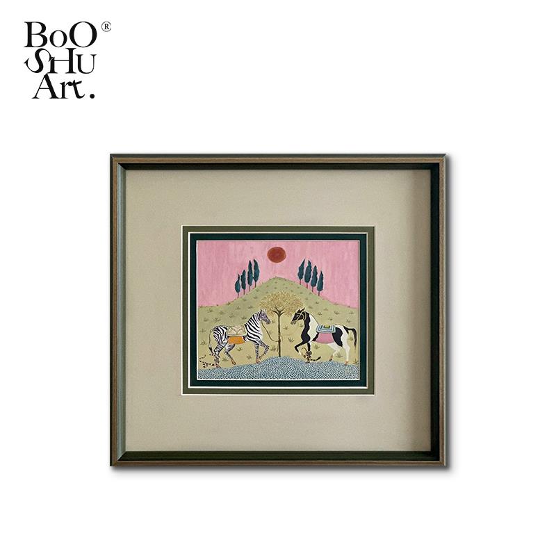 高档原创装裱现边代趣版画味氛围感柜装饰式画法轻奢餐客厅背景墙