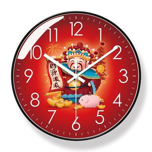 直销新款 喜庆家用时钟挂表静音扫秒石英 6071挂钟客厅钟表财神中式