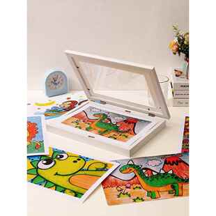 儿童画装 裱画框磁吸翻盖收纳150张A4画纸奖状展示免打孔木质相框