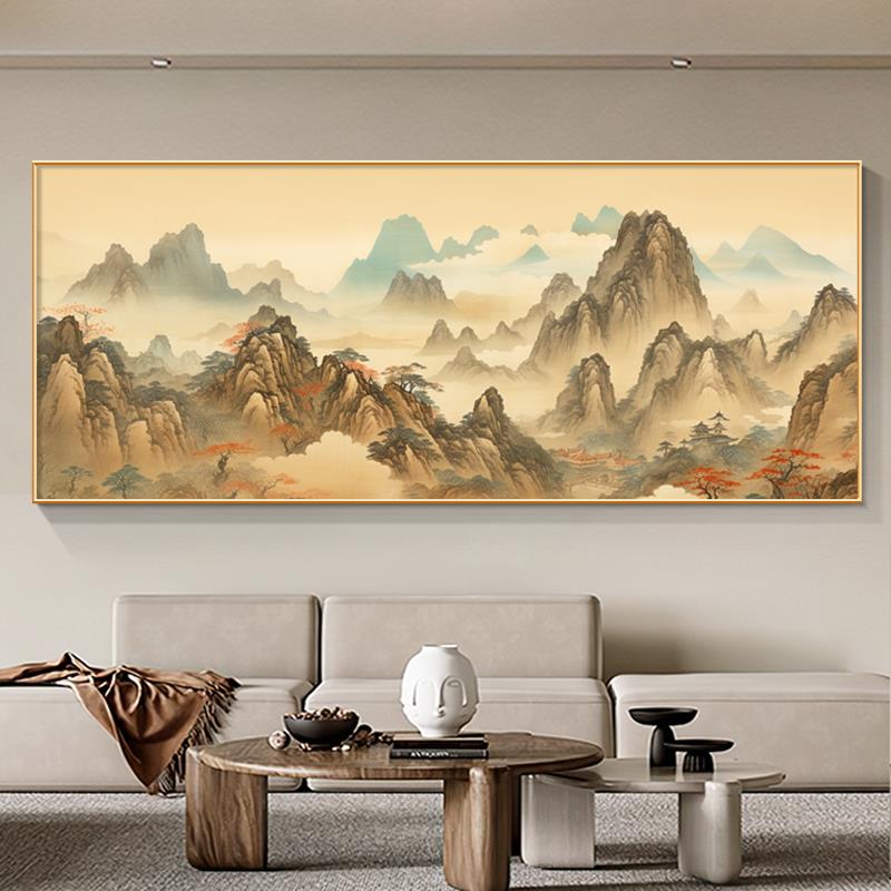 千里江山图风景挂画 画客厅沙发背景墙装饰画 画新中式山水聚财横