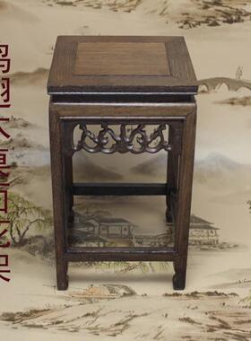 花盆9wor奇玉石木摆件花架鱼缸置正方底座雕物刻花几景鸡翅小红木