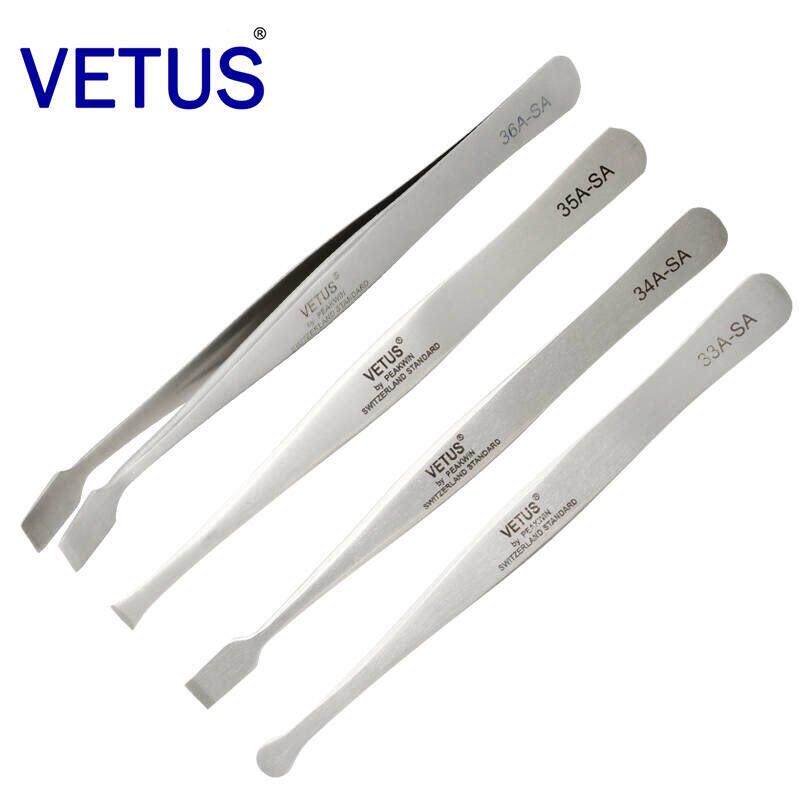VETUS 不锈钢高精密镊子 平头 大圆头 斜铲邮票 晶元片 珠宝镊子