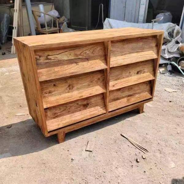 复古老榆木餐边柜进门玄关多层鞋柜实木服装店中岛台陈列柜餐边柜