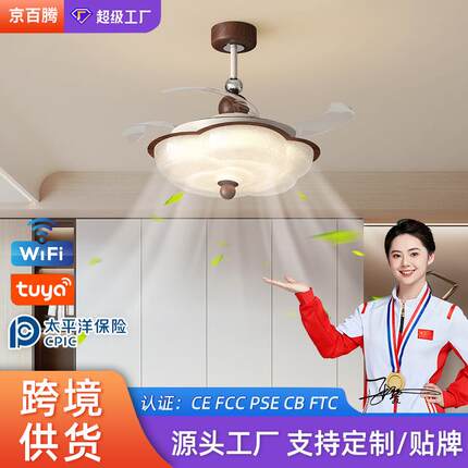 卧室风扇灯中古风餐厅隐形高级感护眼吊扇灯中山家装灯饰智能