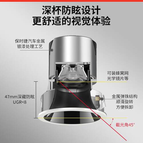 LED深杯防眩射灯 家装小山丘无副光斑洗墙灯 全光谱COB智能射灯