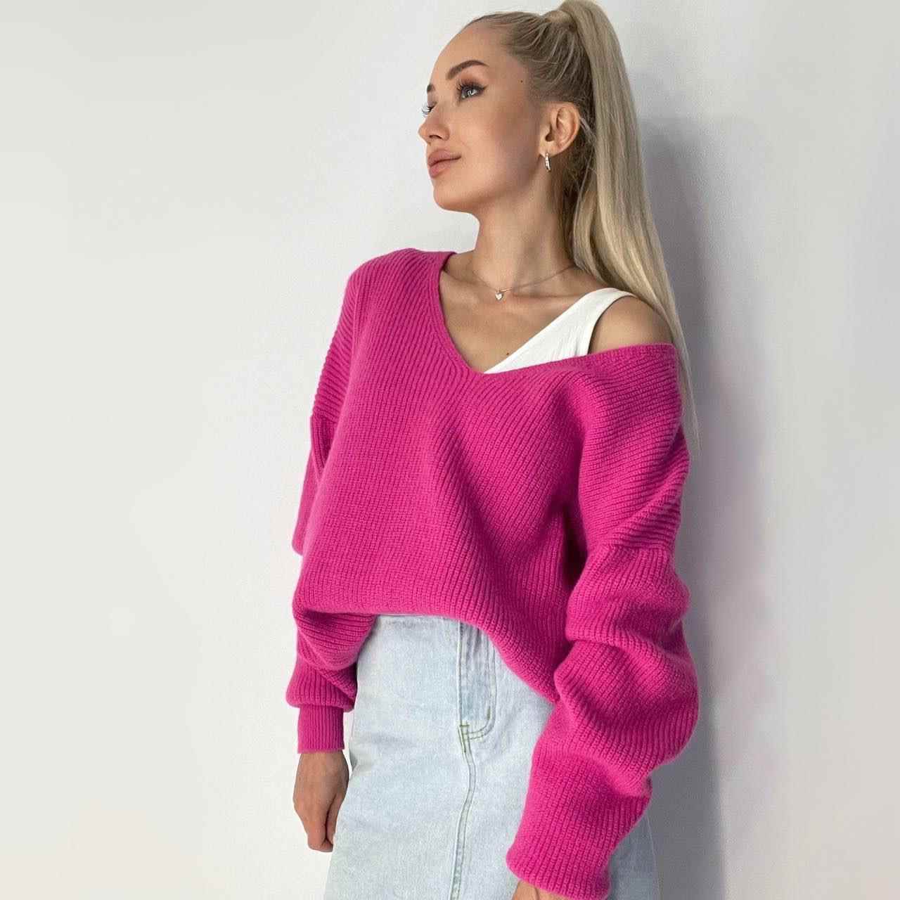 women long loose pullover for sleeve Thickened V-neck