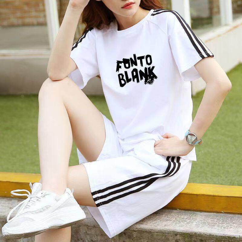 潮牌纯棉休闲运动短裤套装女2026夏季新款宽松大尺码短袖跑步两件