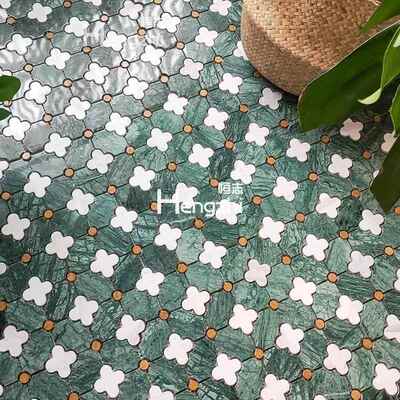 法式古绿色石复材马赛克瓷砖卫生花砖浴室厕梅花玉石所墨墙砖阳间