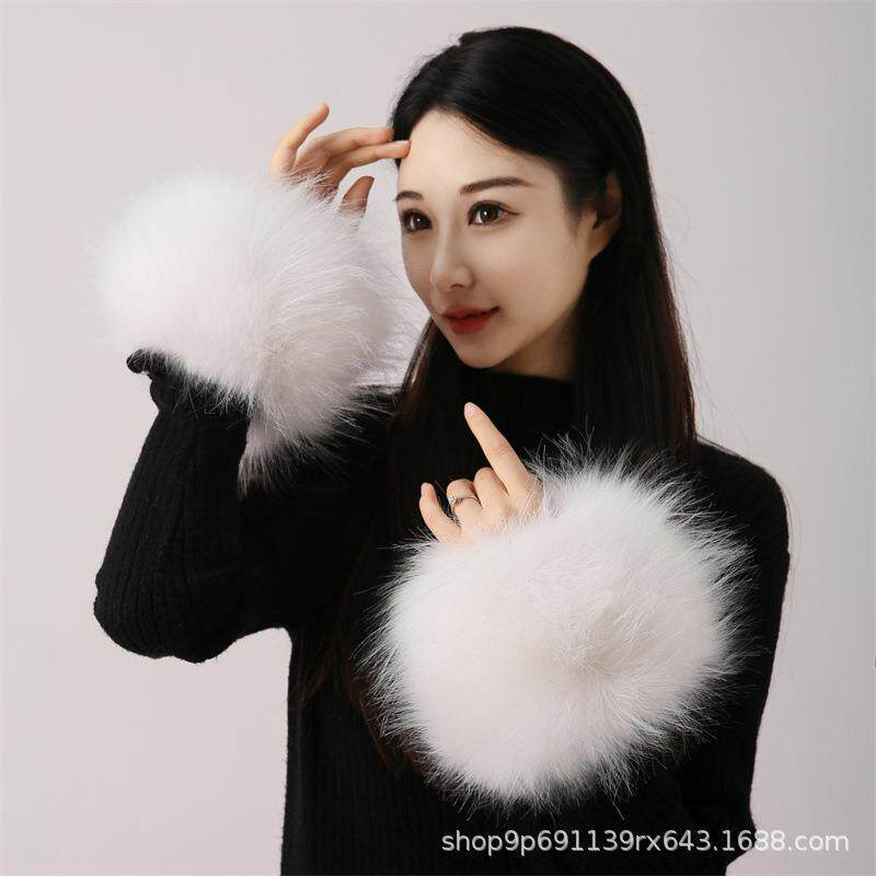 毛毛袖套腕袖口仿狐狸貉子毛皮草兔毛护腕毛绒手套环女衣袖百搭款