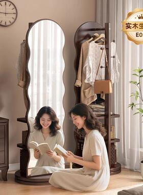 实3235木拱形浪鱼尾全镜可旋身转移动落地镜用挂衣家帽波架一体穿