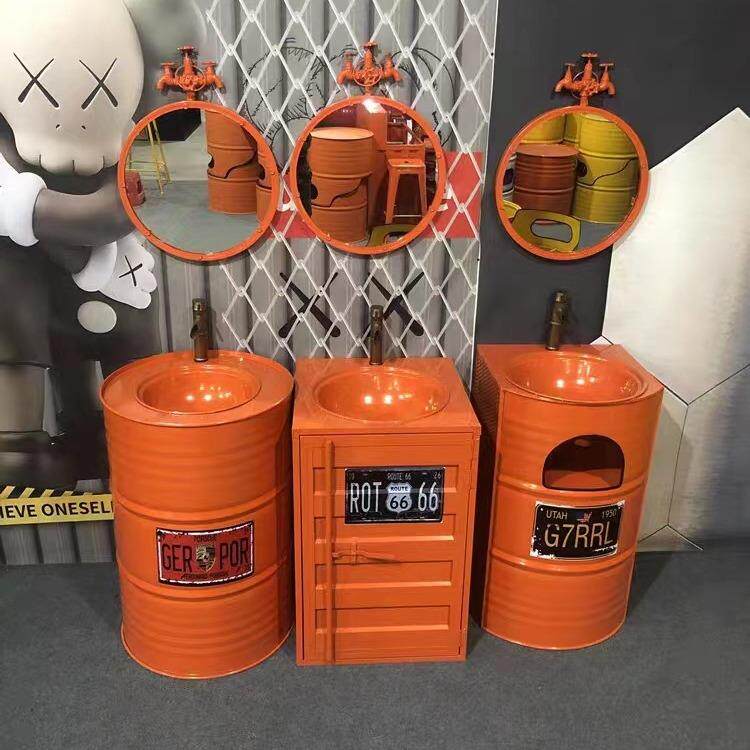 创意工业风集装箱油桶做旧铁艺洗漱台洗手台盆组合复古仿古洗手盆
