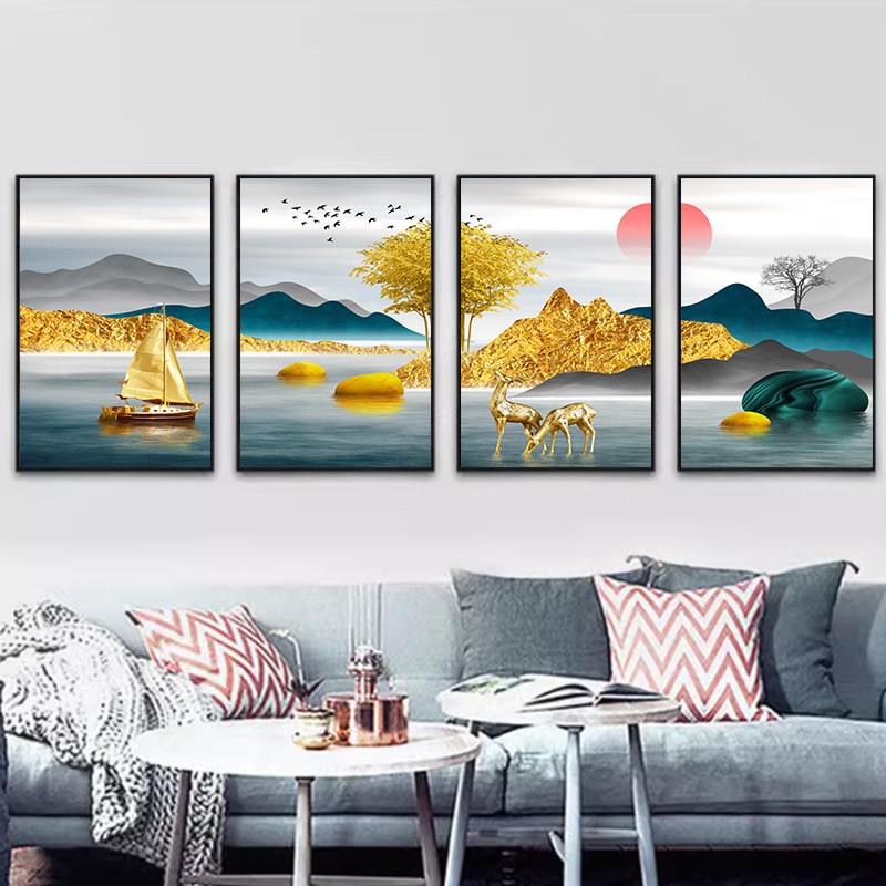 厅装饰画沙发背景墙挂画现代简约北IUG欧创壁意轻合奢四联房间组