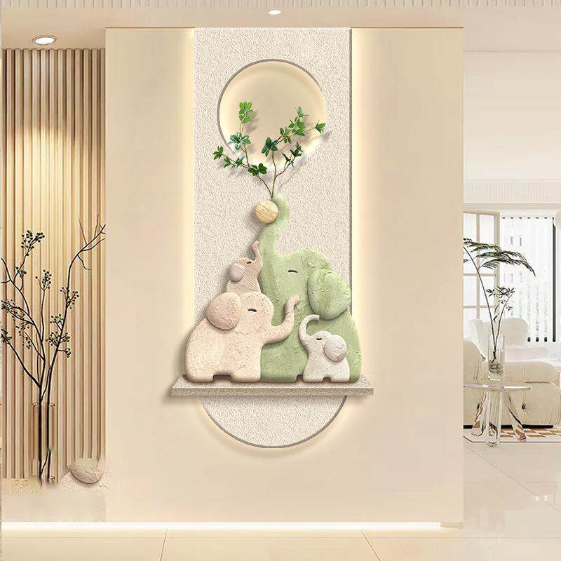 现代走简约入户植玄关装饰画绿大象廊过zp1026Pv墙道挂画奶油风正