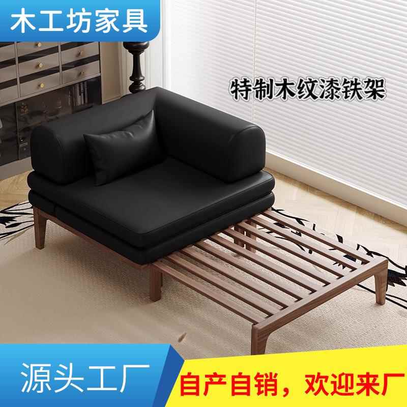 法式中古风实木沙发客厅小户型阳台贵妃可折叠单人沙发床一体两用
