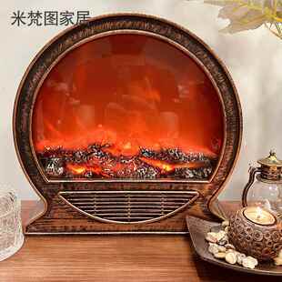彷真火焰灯家用电子火炉3d火焰壁炉气氛灯圆形壁炉灯摆件可移动