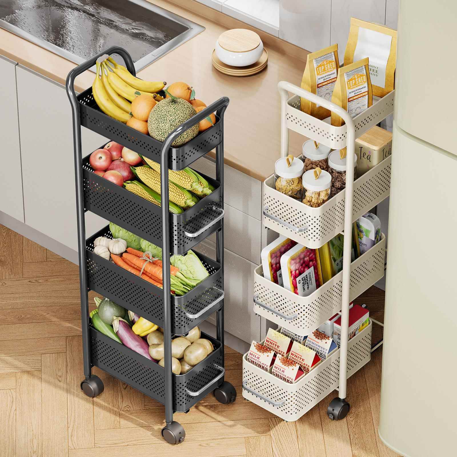 【折扣价】厨房夹缝置物架冰箱侧面抽拉柜卫生间小推车极窄缝拉篮