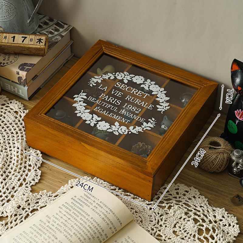 高档九桌宫格首饰耳钉化妆品收纳盒亚克力木面盒子木质z发akka圈