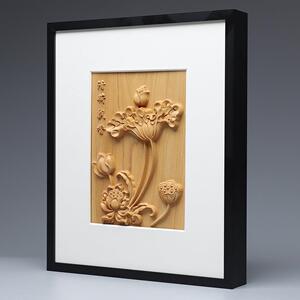 崖柏木浮雕客厅清荷飘香墙壁挂画家用 创意玄关挂件中式墙面装饰