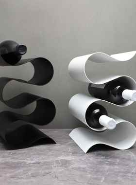 现代简约S形金属红酒架 样板间酒柜书房客厅餐厅桌面装饰摆件