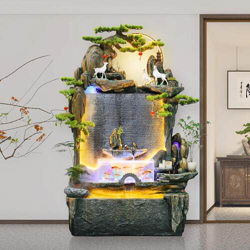 水幕墙山喷缸泉流水摆件别GLG墅办茶公室客厅鱼玄关落地生财水景