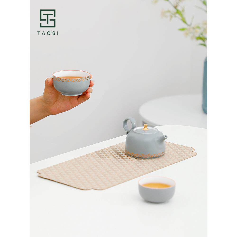 A6L织锦干泡茶席薄款防水国风中式花瓣桌旗茶台桌布茶盘垫配件