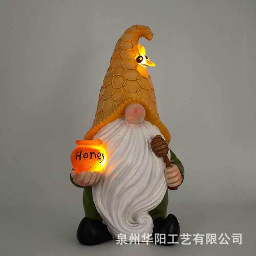 创意手捧蜂蜜罐无脸精灵雕塑庭院花园侏儒太阳能树脂工艺品摆件