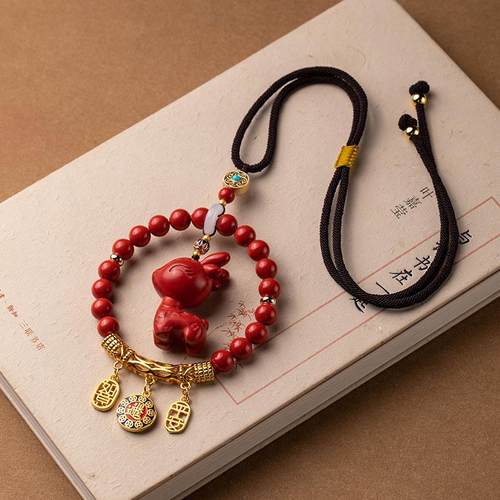 高档福一方矿朱砂一视鹿平安沙坠金汽原车挂件车载内饰吊后镜高档