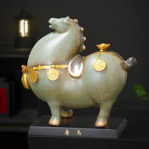 陶瓷绿马摆件马上有钱中式家居客厅办公室装饰摆设玄关工艺品礼品