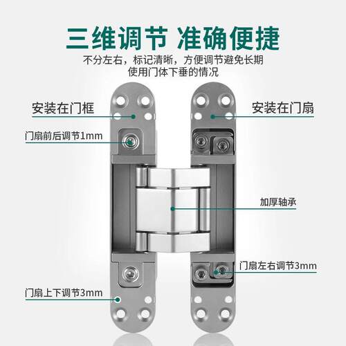 隐形门合页暗门铰链暗藏可调铰链木门隐藏门合页三维合页隐形门