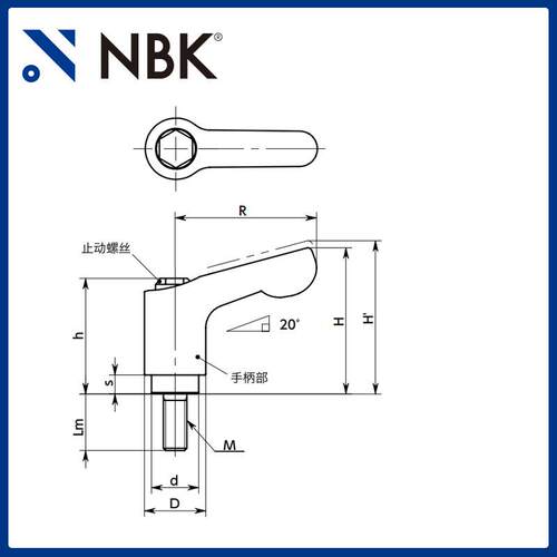 NBK LDCMS-AS 微型夹紧手柄外螺纹 把手可锁定调节旋转 机械配件