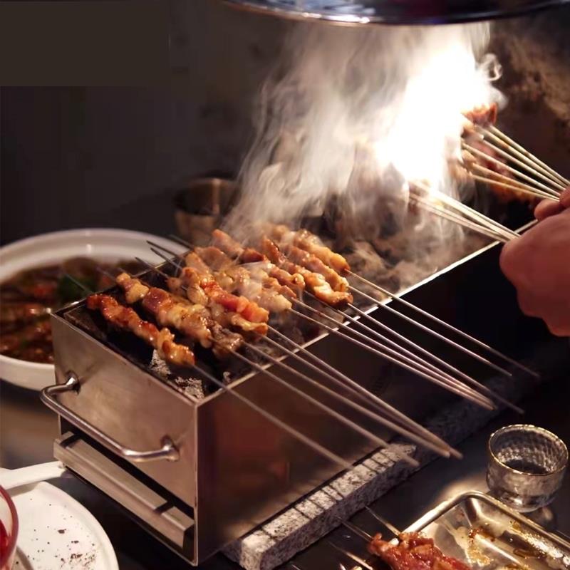 淄博烧烤炭烤小串炉烧烤炉烤串炉子不锈钢家用居家烧炭串炉两用炉